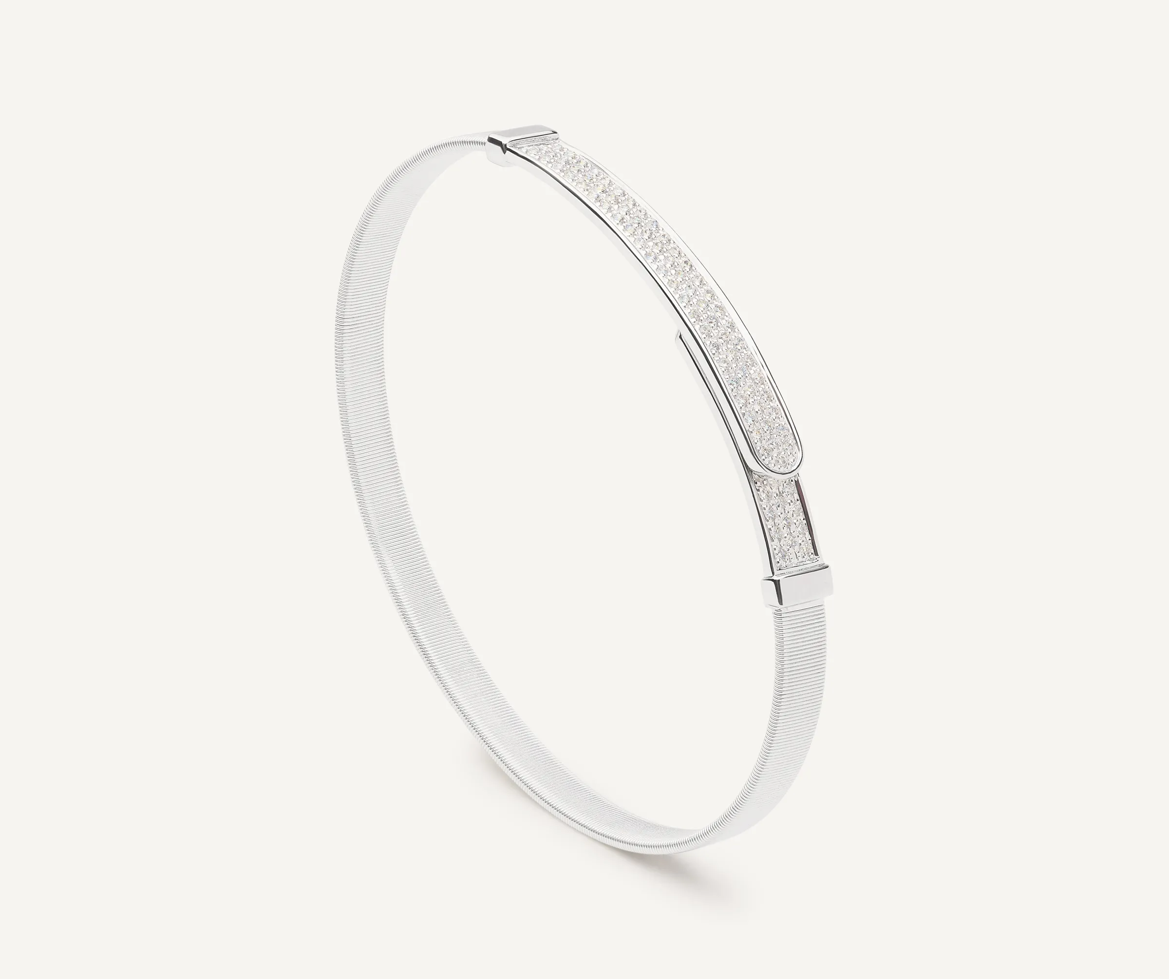 Bracelets-Marco Bicego 18K White Gold Coil and Diamond Pavé Bangle Bracelet, Thin Whitegold