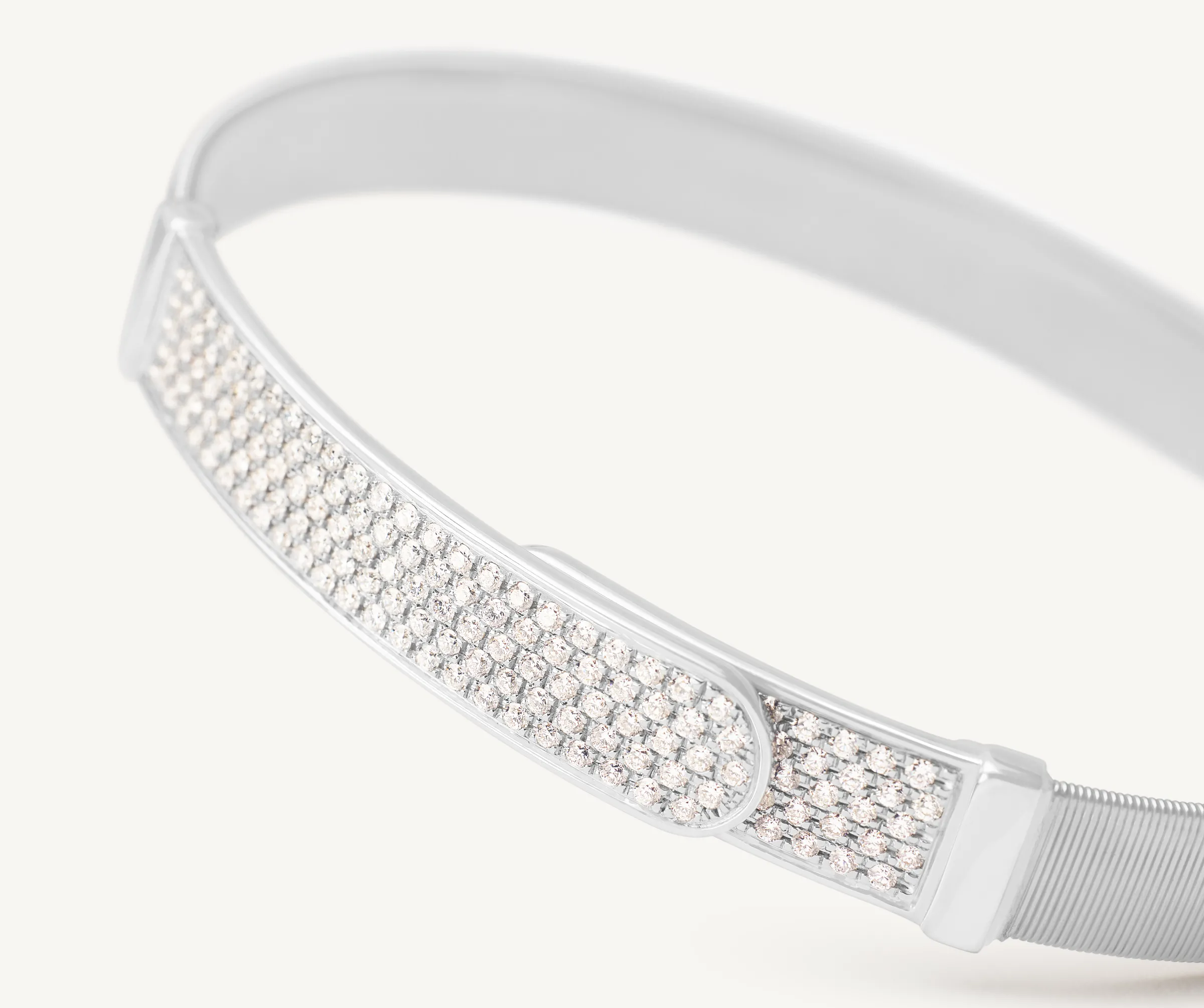 Bracelets-Marco Bicego 18K White Gold Coil and Diamond Pavé Bangle Bracelet, Large Width Whitegold