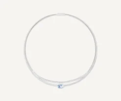 Necklaces-Marco Bicego 18K White Gold Collar With Aquamarine and Diamonds Whitegold