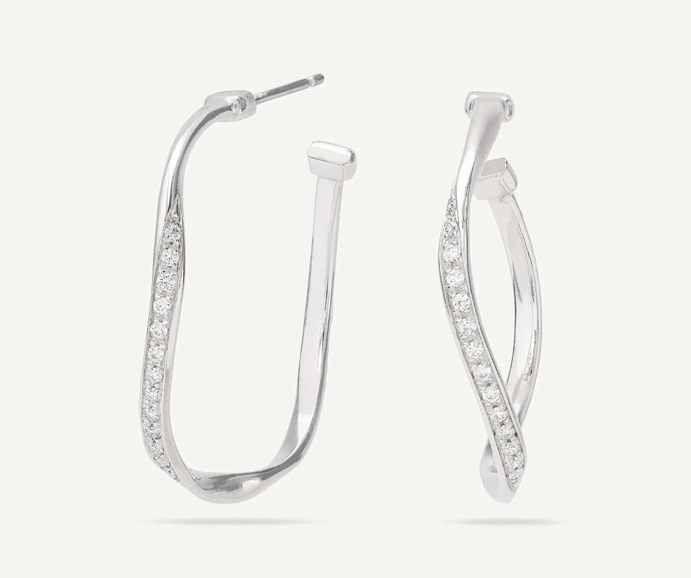 Earrings-Marco Bicego 18K White Gold Diamond Hoops Whitegold