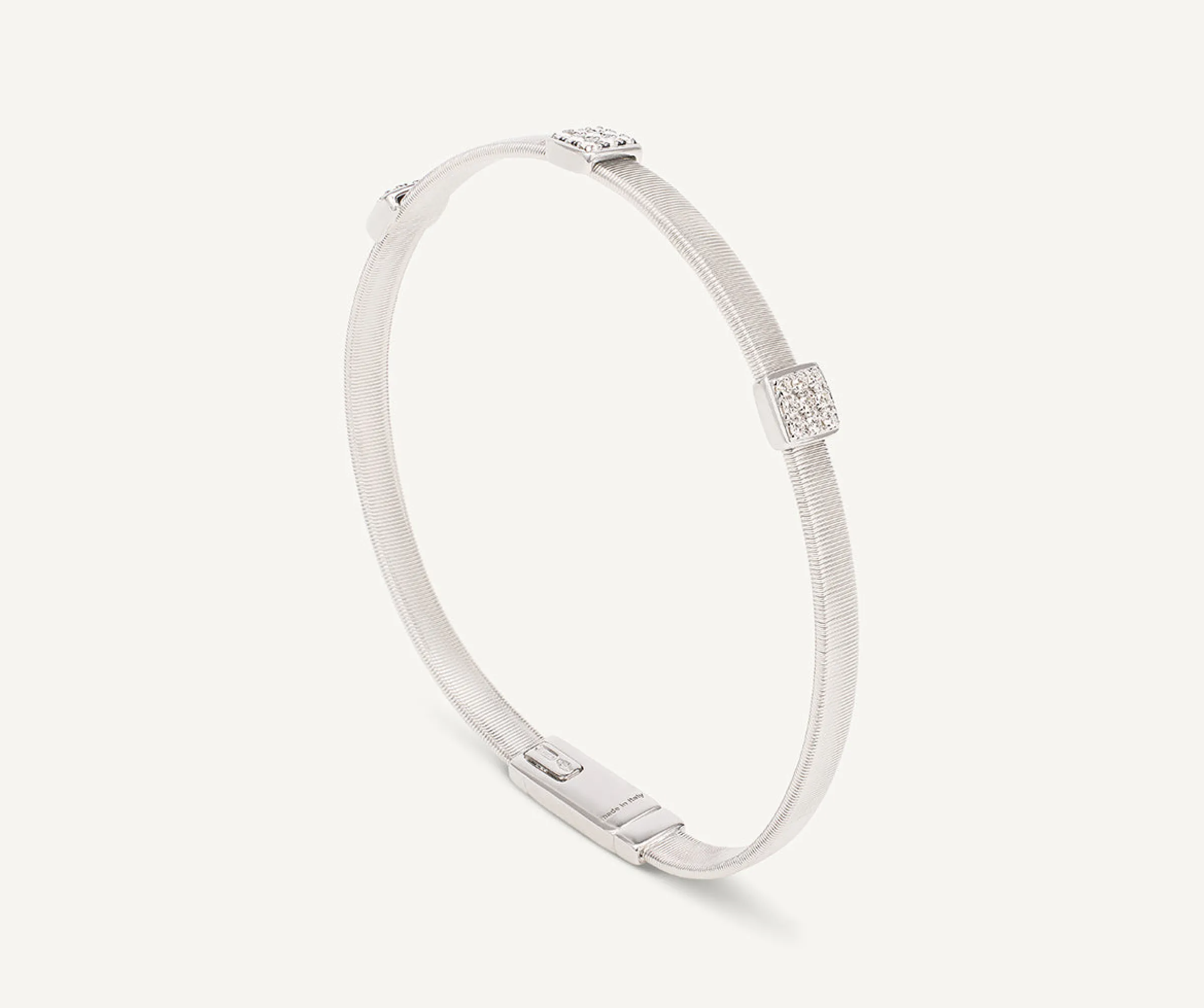 Bracelets-Marco Bicego 18K White Gold Medium Stackable Bracelet With 3 Diamonds Stations Whitegold