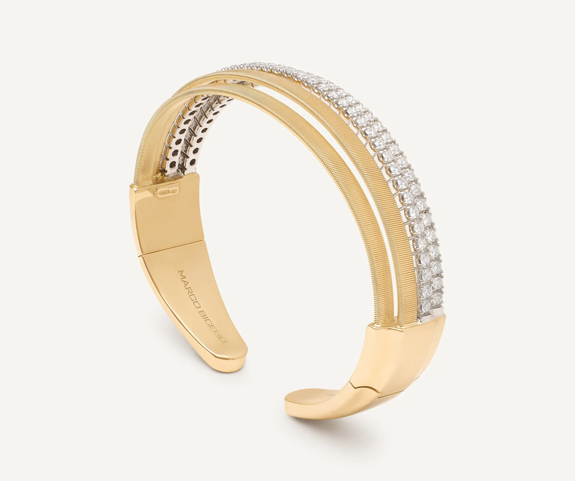 Bracelets-Marco Bicego 18K Yellow Gold 2 Row Diamond Tennis Statement Cuff Yellowgold