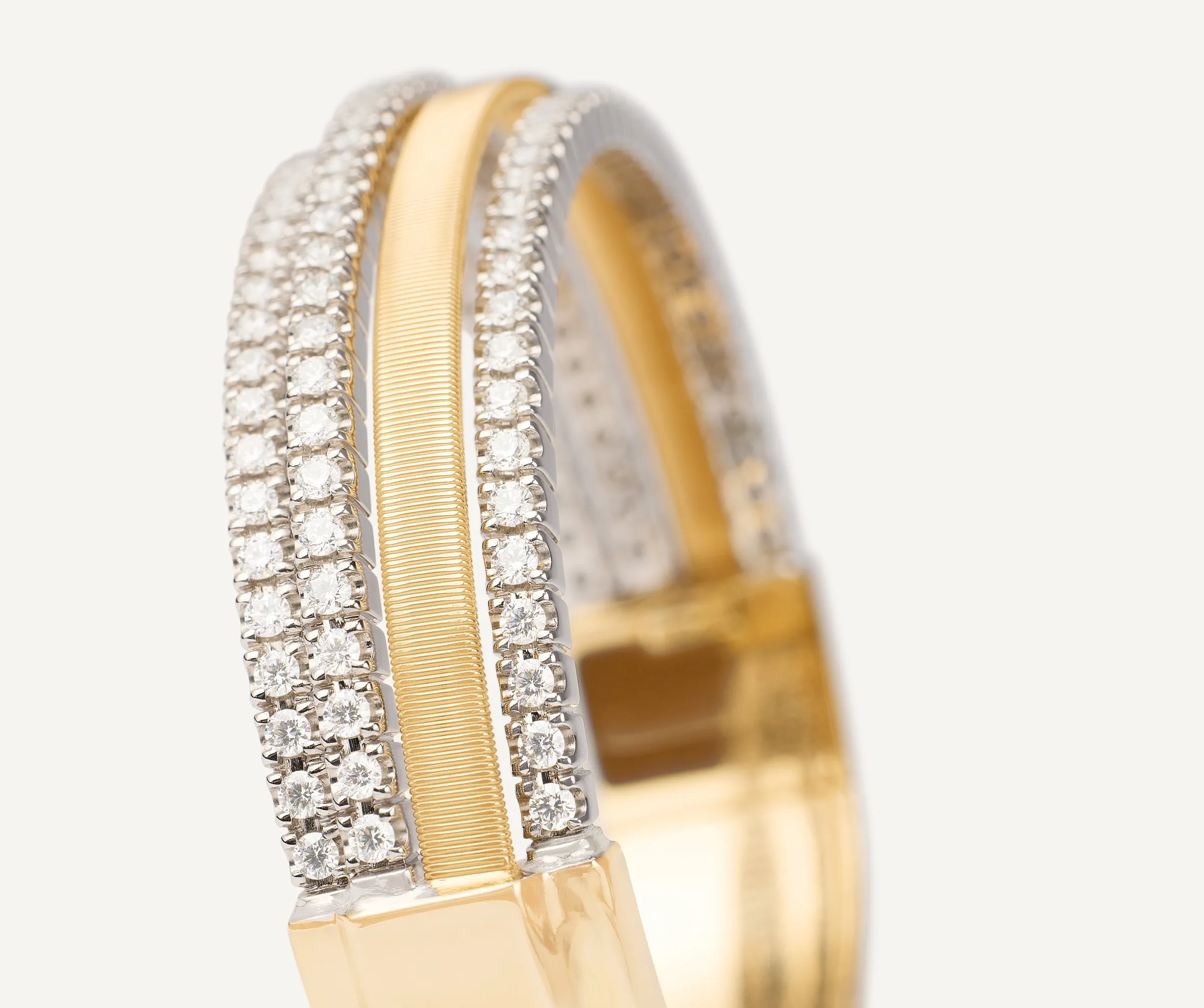 Bracelets-Marco Bicego 18K Yellow Gold 3 Row Diamond Tennis Statement Cuff Yellowgold
