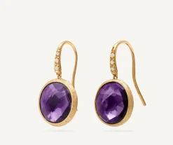 Earrings-Marco Bicego 18K Yellow Gold Amethyst Drop Earrings with Diamonds YellowGold