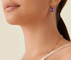 Earrings-Marco Bicego 18K Yellow Gold Amethyst Drop Earrings with Diamonds YellowGold