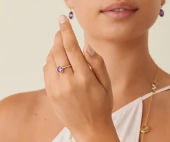 Rings-Marco Bicego 18K Yellow Gold Amethyst Ring with Diamond Pavé Shank YellowGold