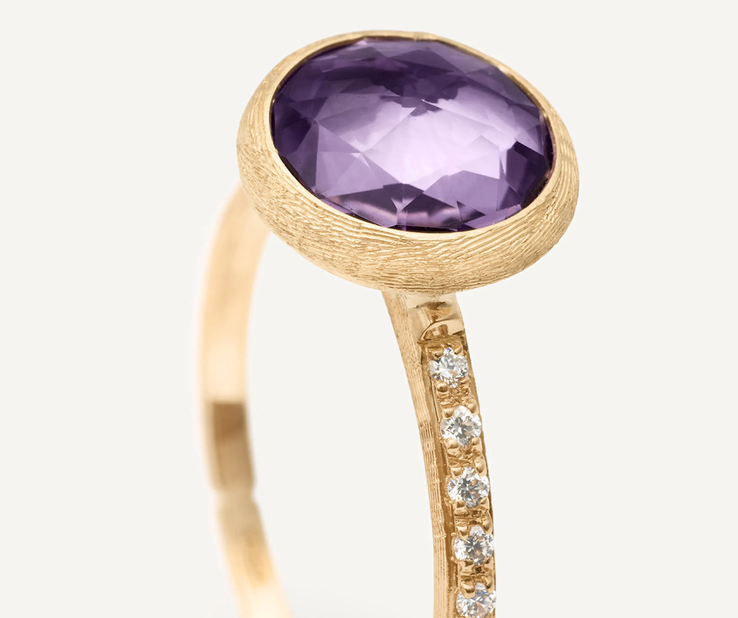 Rings-Marco Bicego 18K Yellow Gold Amethyst Ring with Diamond Pavé Shank YellowGold