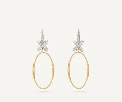 Earrings-Marco Bicego 18K Yellow Gold and Diamond French Hook Earrings with Floral Diamonds Yellowgold