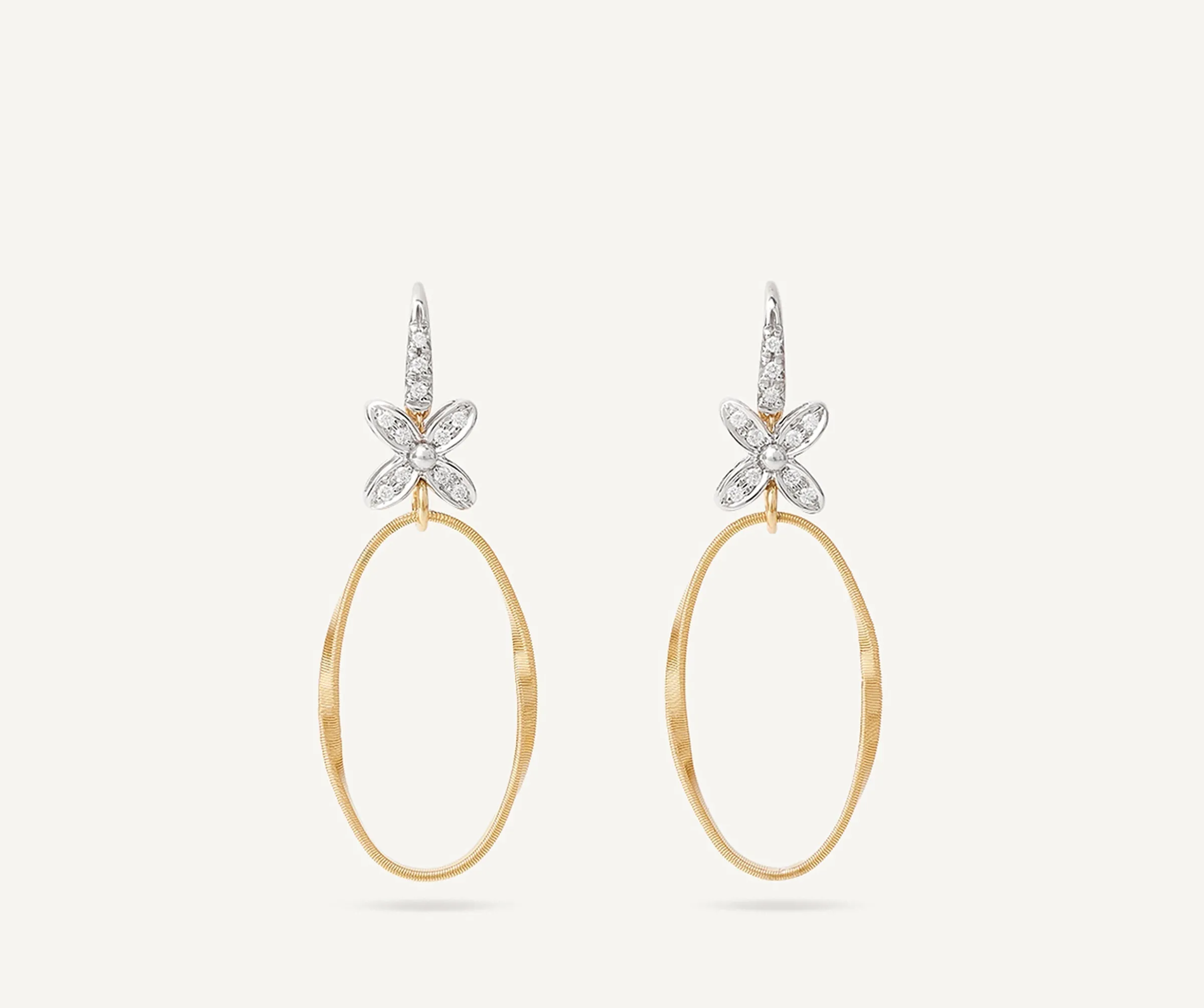 Earrings-Marco Bicego 18K Yellow Gold and Diamond French Hook Earrings with Floral Diamonds Yellowgold