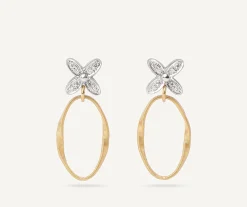 Earrings-Marco Bicego 18K Yellow Gold and Diamond Drop Earrings with Floral Diamonds Yellowgold