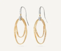 Earrings-Marco Bicego 18K Yellow Gold and Diamond Concentric Hook Earrings Yellowgold