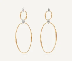 Earrings-Marco Bicego 18K Yellow Gold and Diamond Flat Link Earrings Yellowgold