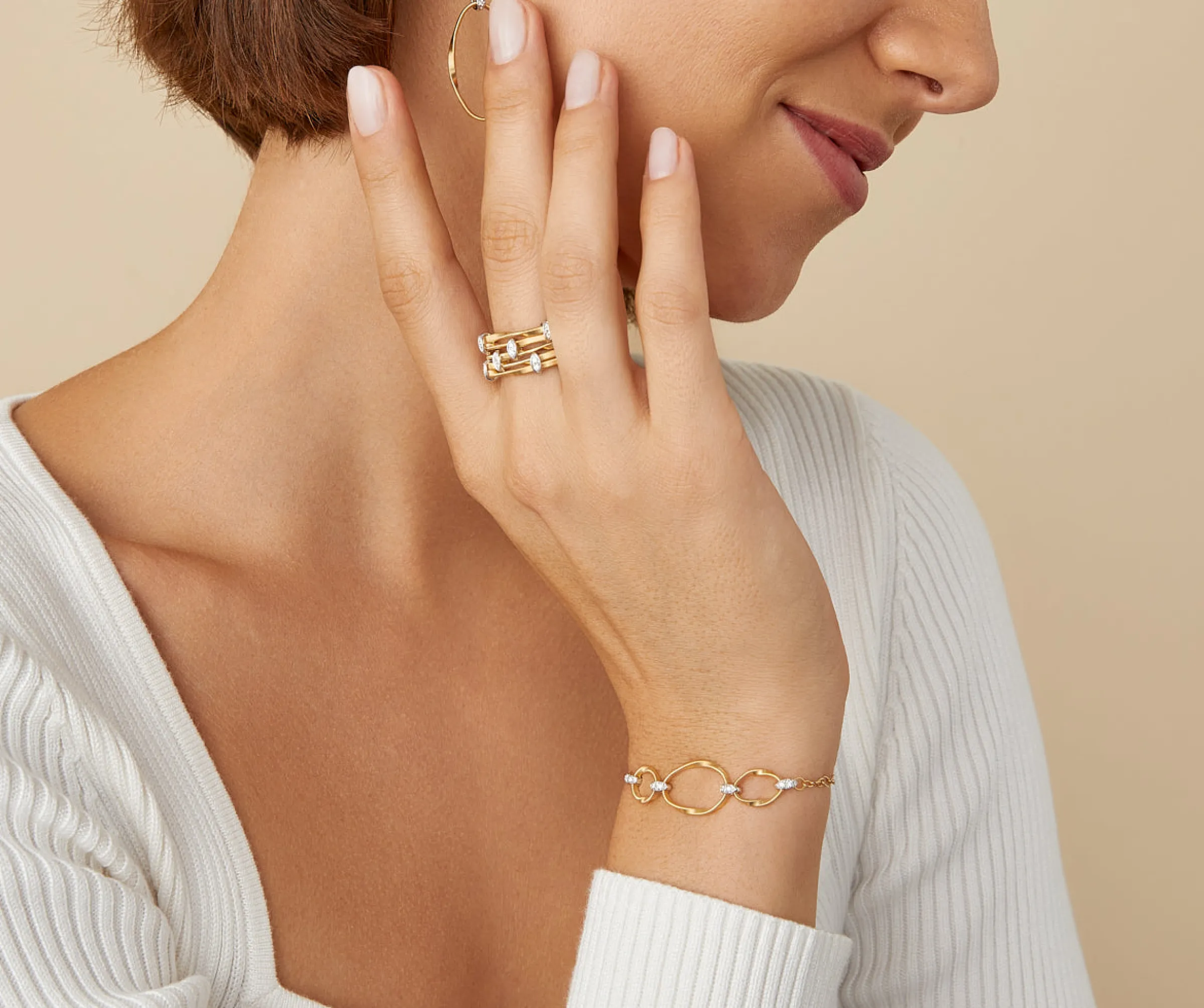 Bracelets-Marco Bicego 18K Yellow Gold and Diamond 3-Link Station Bracelet Yellowgold