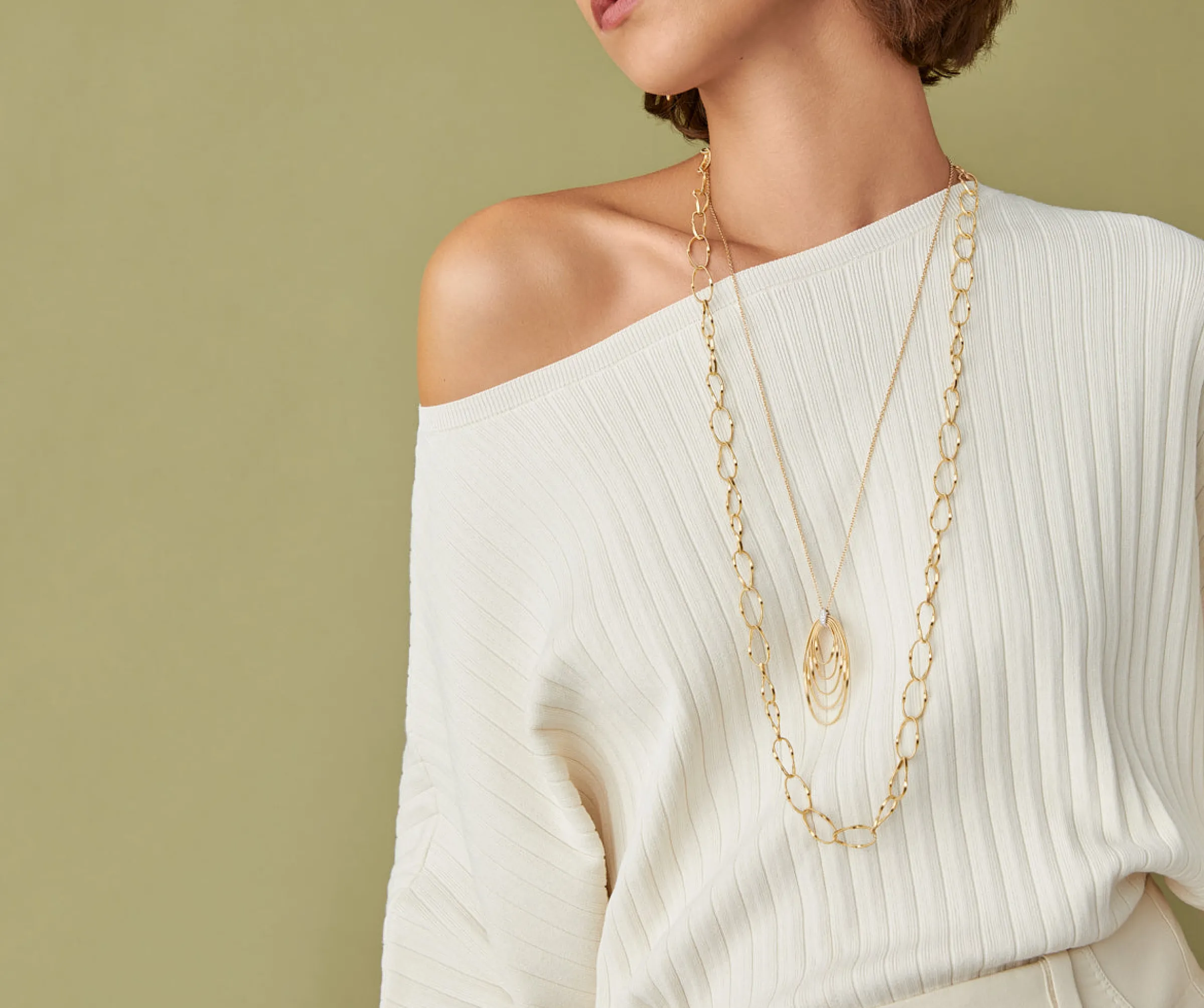 Pendants | Necklaces-Marco Bicego 18K Yellow Gold and Diamond Large Concentric Pendant Yellowgold