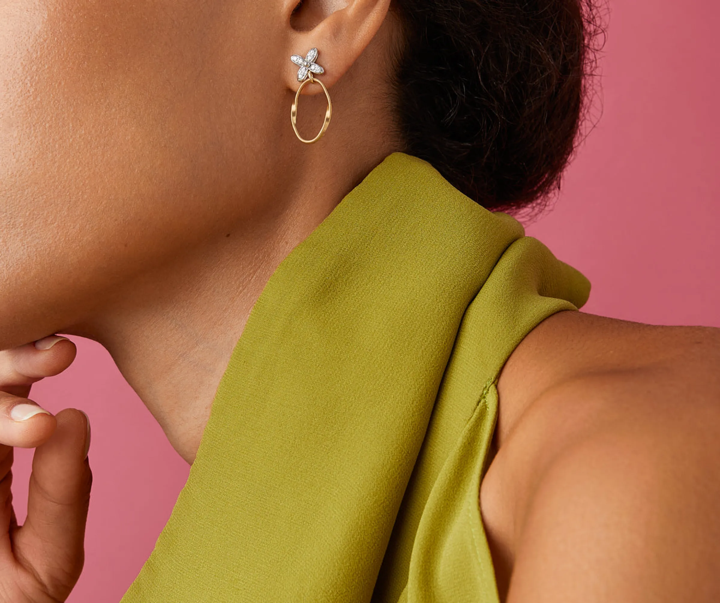 Earrings-Marco Bicego 18K Yellow Gold and Diamond Drop Earrings with Floral Diamonds Yellowgold