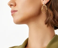 Earrings-Marco Bicego 18K Yellow Gold and Diamond Concentric Earrings Yellowgold