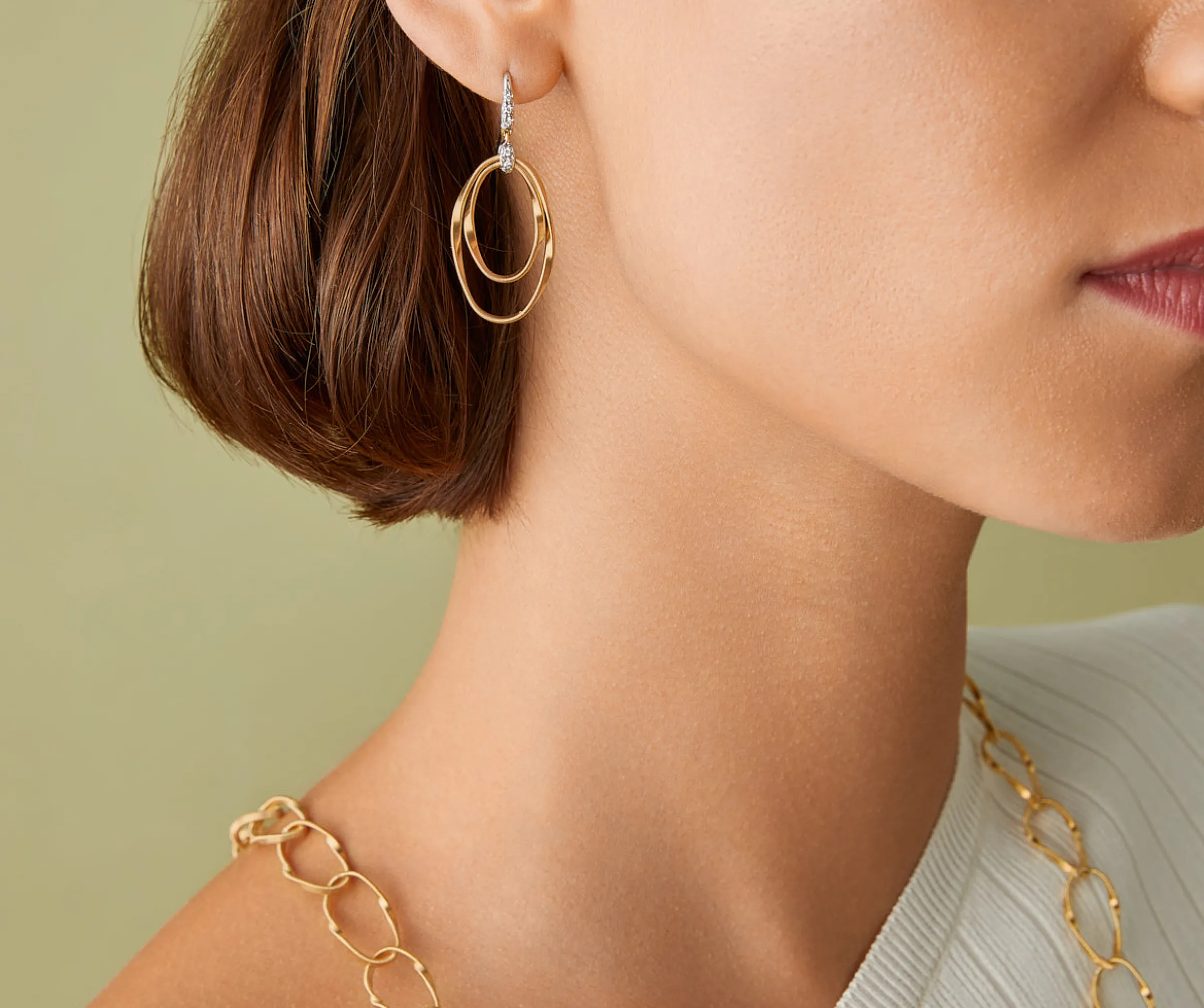 Earrings-Marco Bicego 18K Yellow Gold and Diamond Concentric Hook Earrings Yellowgold