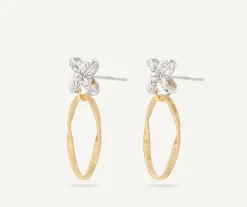 Earrings-Marco Bicego 18K Yellow Gold and Diamond Drop Earrings with Floral Diamonds Yellowgold