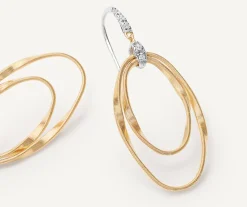Earrings-Marco Bicego 18K Yellow Gold and Diamond Concentric Hook Earrings Yellowgold