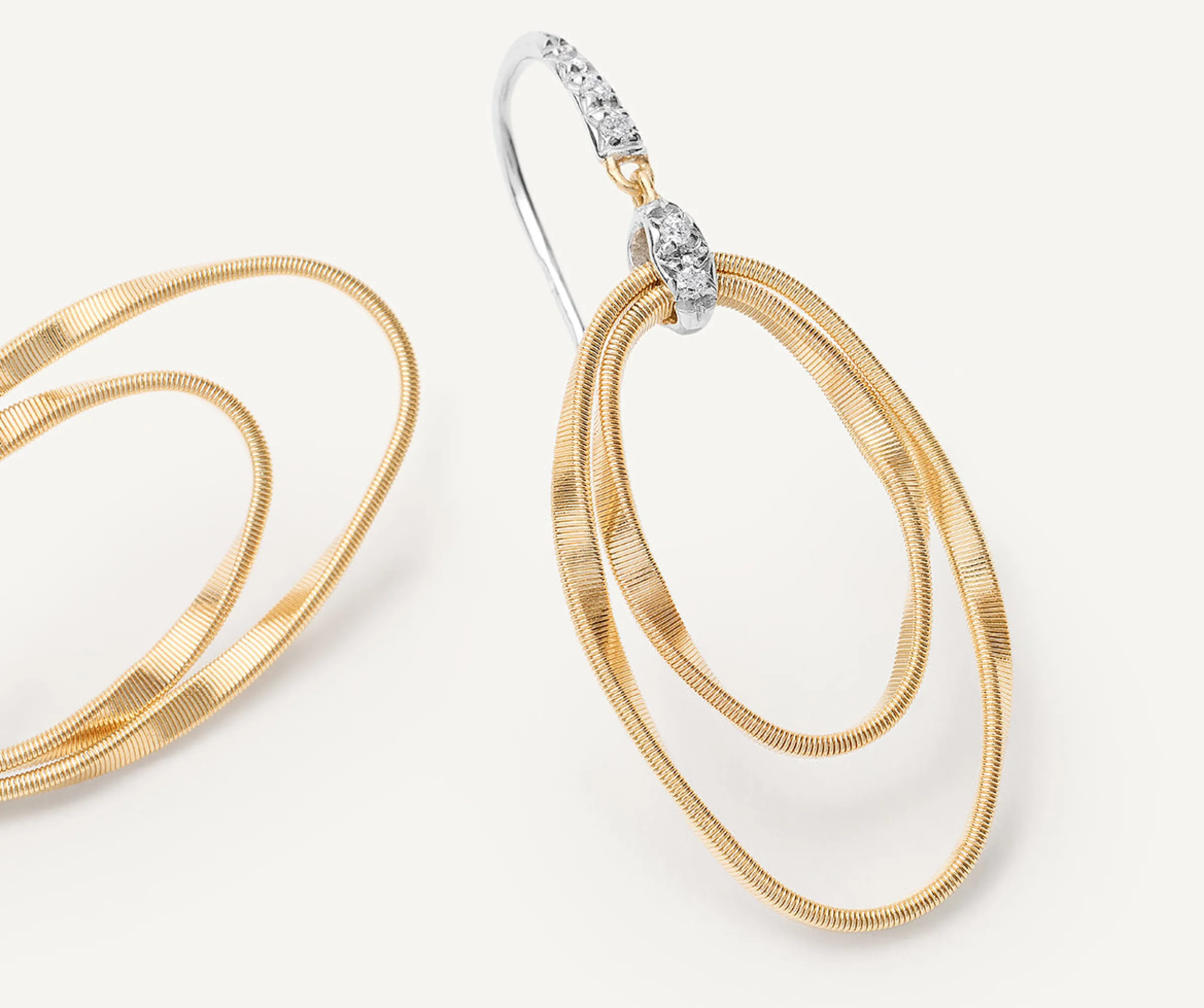 Earrings-Marco Bicego 18K Yellow Gold and Diamond Concentric Hook Earrings Yellowgold