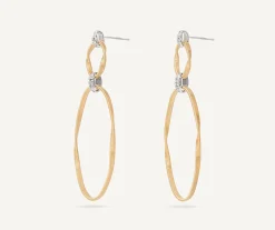 Earrings-Marco Bicego 18K Yellow Gold and Diamond Flat Link Earrings Yellowgold