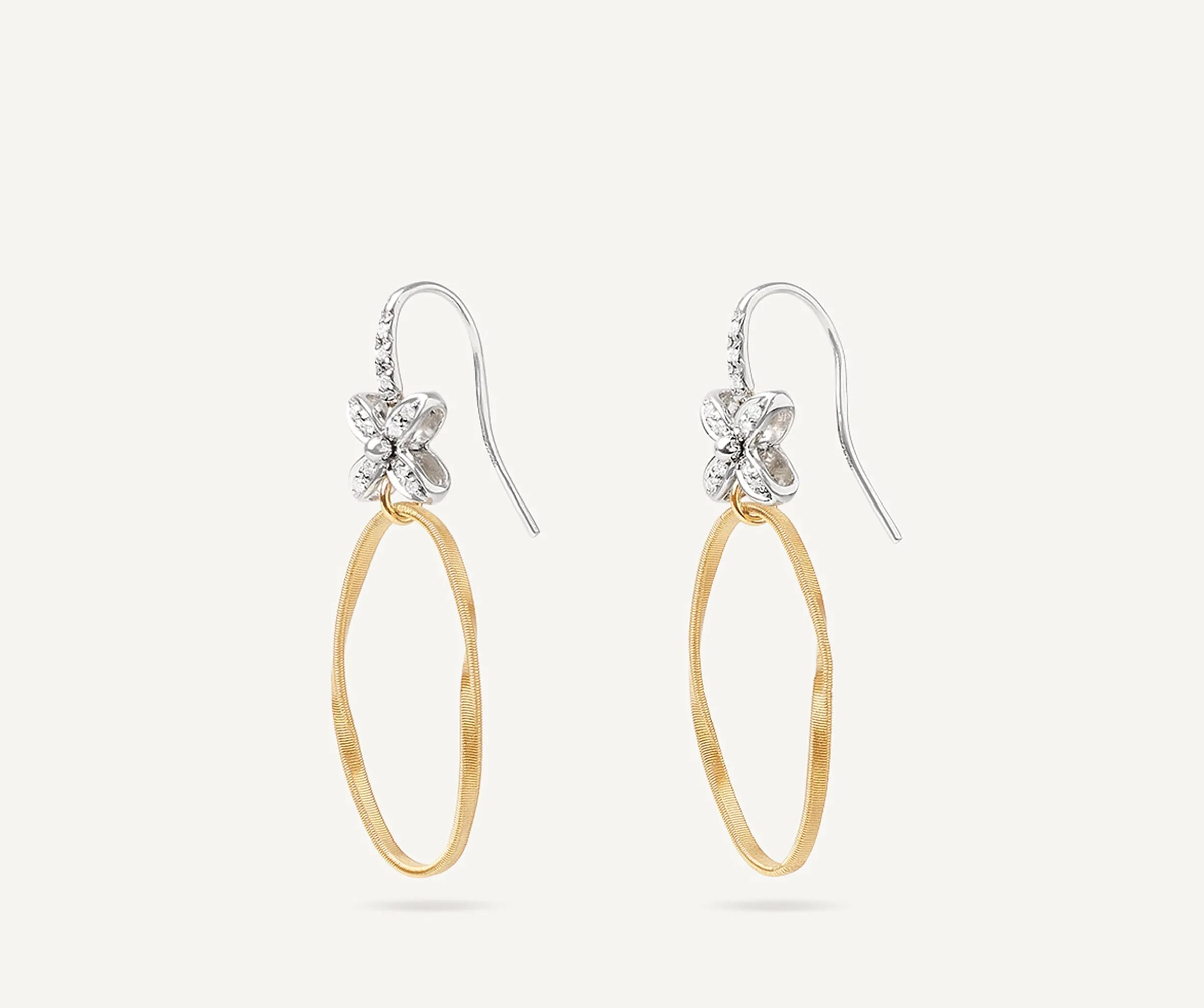 Earrings-Marco Bicego 18K Yellow Gold and Diamond French Hook Earrings with Floral Diamonds Yellowgold