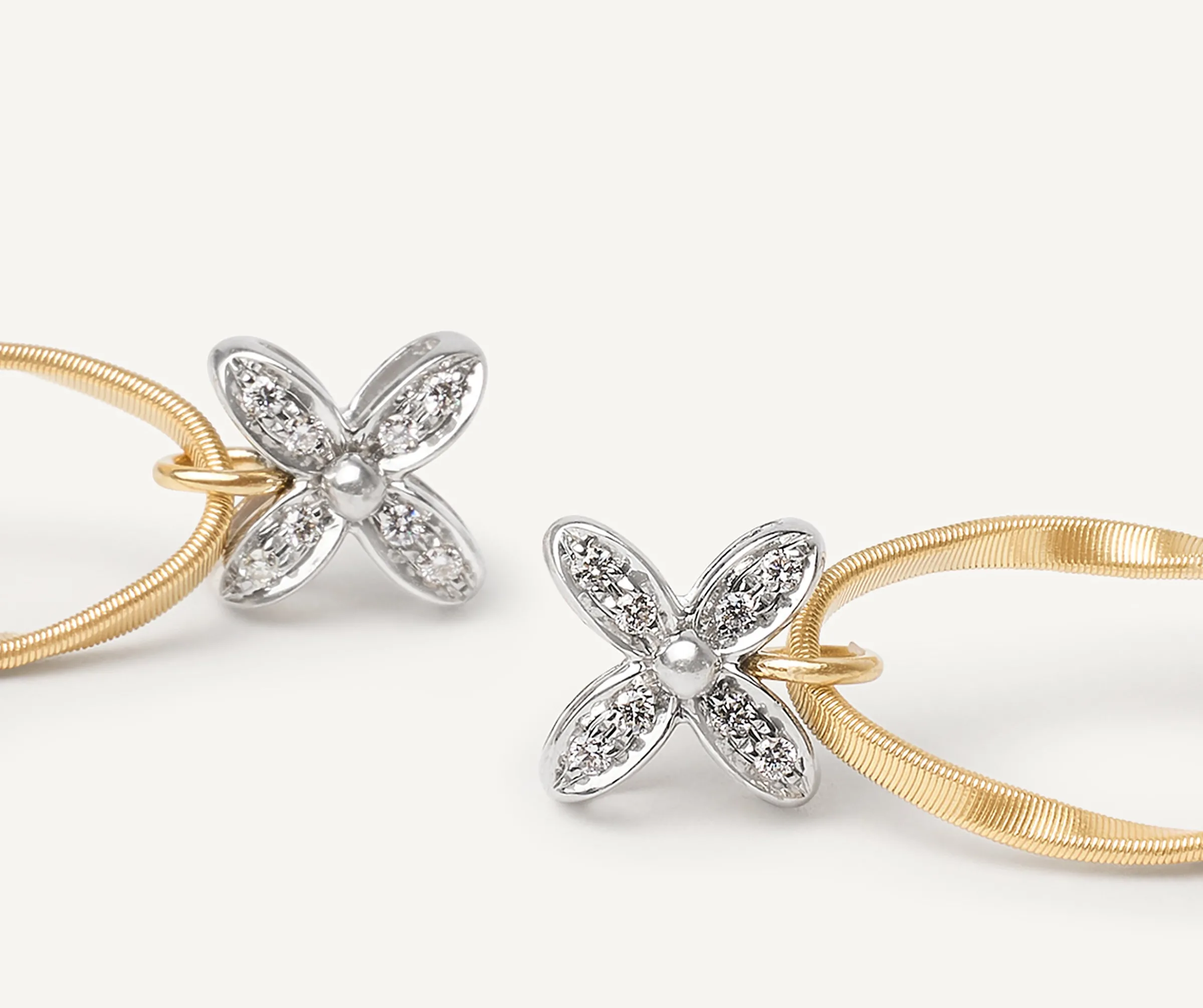 Earrings-Marco Bicego 18K Yellow Gold and Diamond Drop Earrings with Floral Diamonds Yellowgold