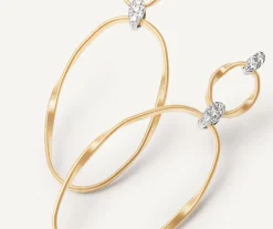 Earrings-Marco Bicego 18K Yellow Gold and Diamond Flat Link Earrings Yellowgold