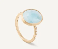 Rings-Marco Bicego 18K Yellow Gold Aquamarine Ring with Diamond Pavé Shank Yellowgold