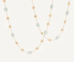 Necklaces-Marco Bicego 18K Yellow Gold Aquamarine u0026 Gold Long Necklace, Large Bean Yellowgold