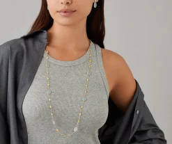 Necklaces-Marco Bicego 18K Yellow Gold Aquamarine u0026 Gold Long Necklace, Small Bean Yellowgold