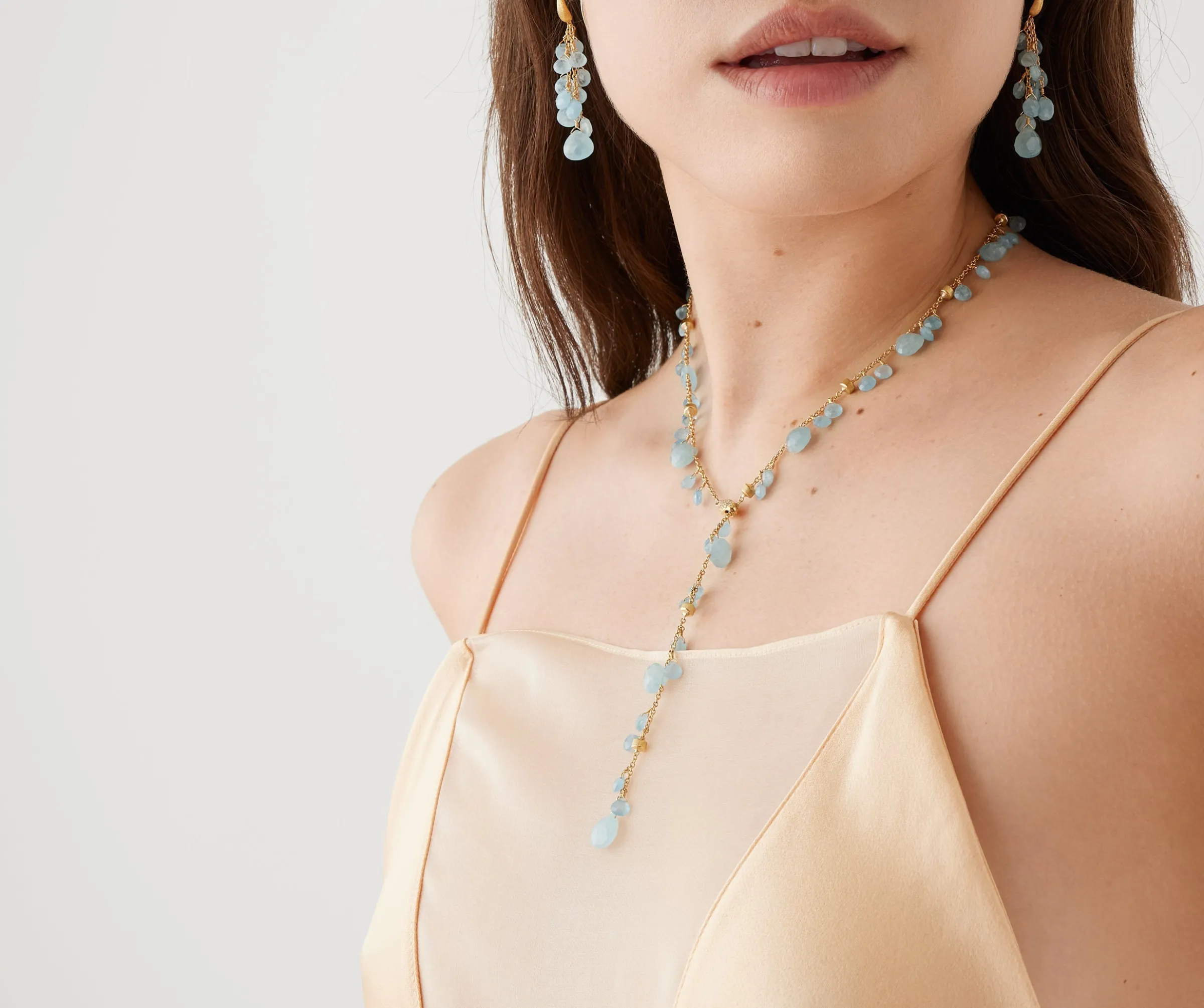 Necklaces-Marco Bicego 18K Yellow Gold Aquamarine Lariat Necklace Yellowgold