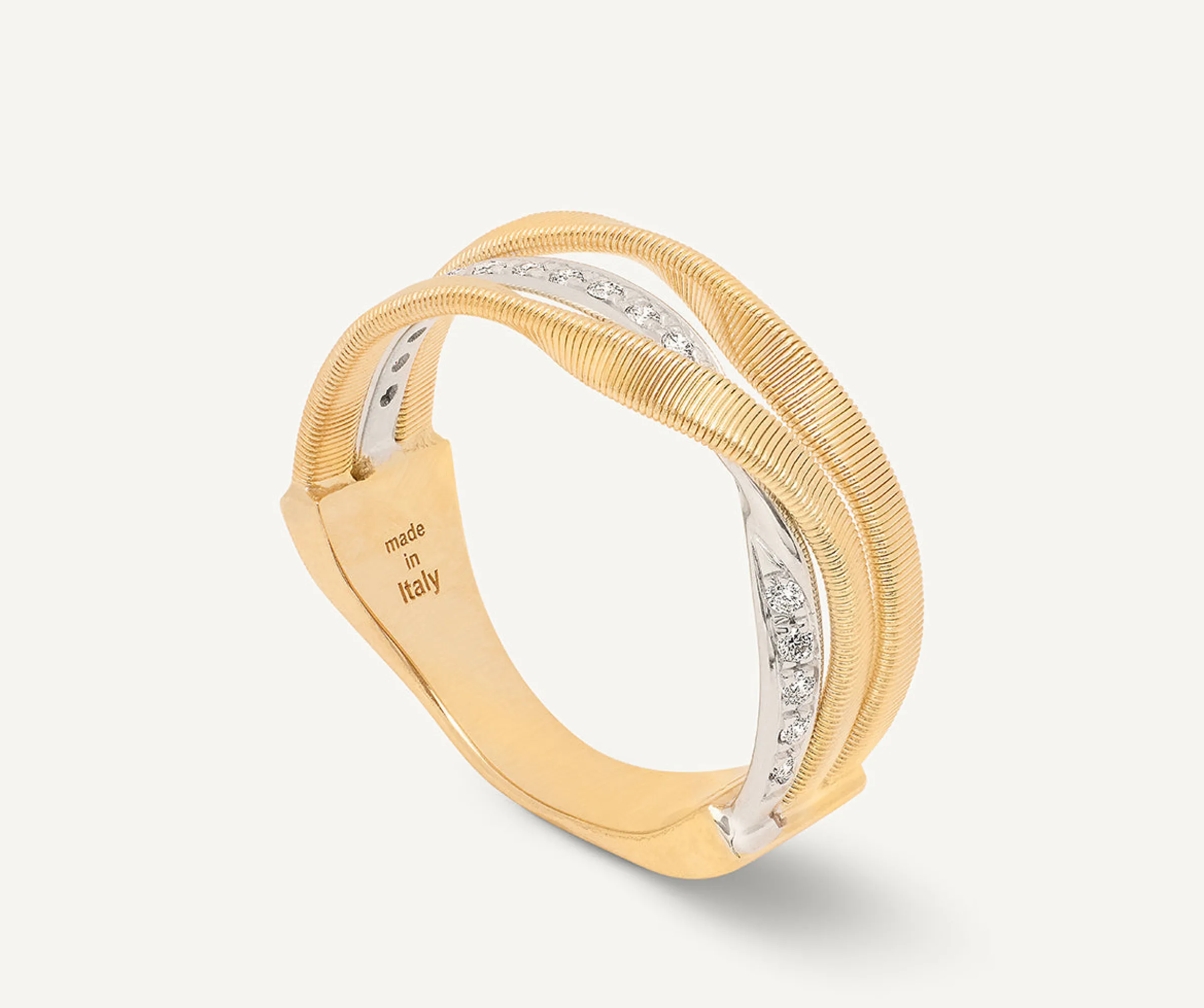 Rings-Marco Bicego 18K Yellow Gold 3-Band Coil Ring With Diamonds Yellowgold