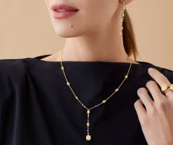 Necklaces-Marco Bicego 18K Yellow Gold Beaded Lariat Necklace with Diamonds Yellowgold