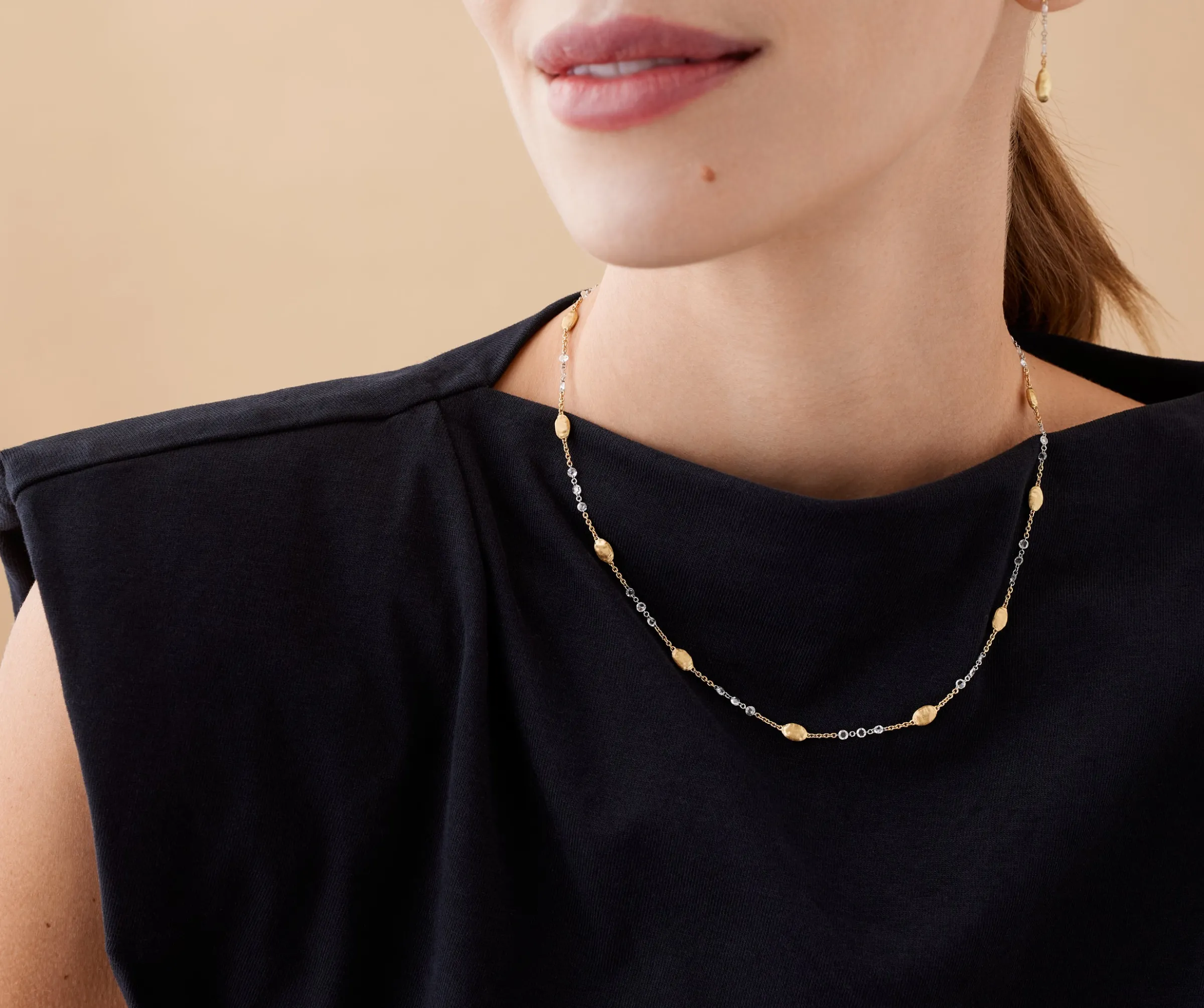 Necklaces-Marco Bicego 18K Yellow Gold Beaded Necklace with Diamonds Yellowgold
