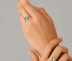 Rings-Marco Bicego 18K Yellow Gold Blue Topaz Ring with Diamond Pavé Shank YellowGold