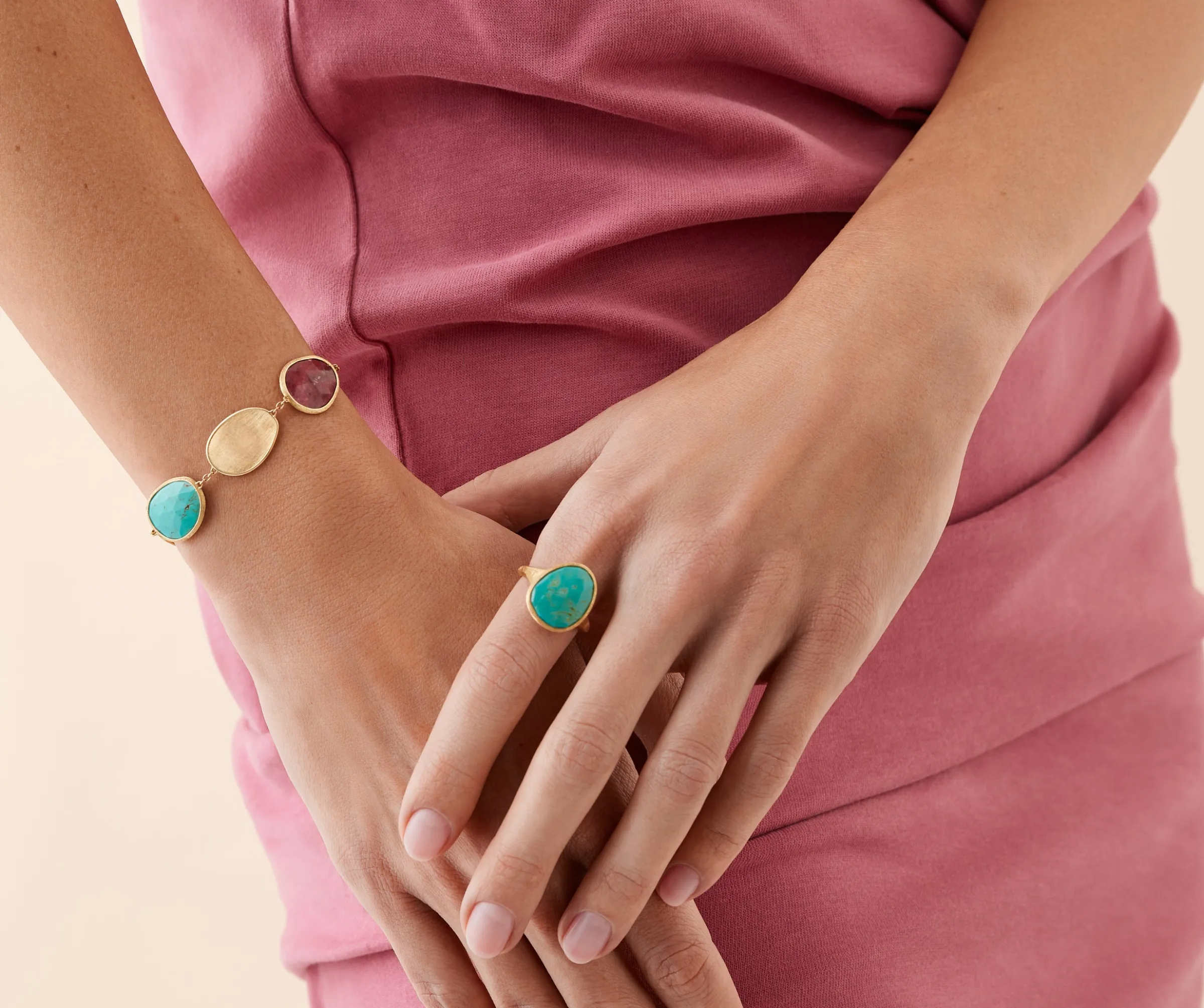 Bracelets-Marco Bicego 18K Yellow Gold Bracelet with Thulite, Turquoise and Charoite Yellowgold