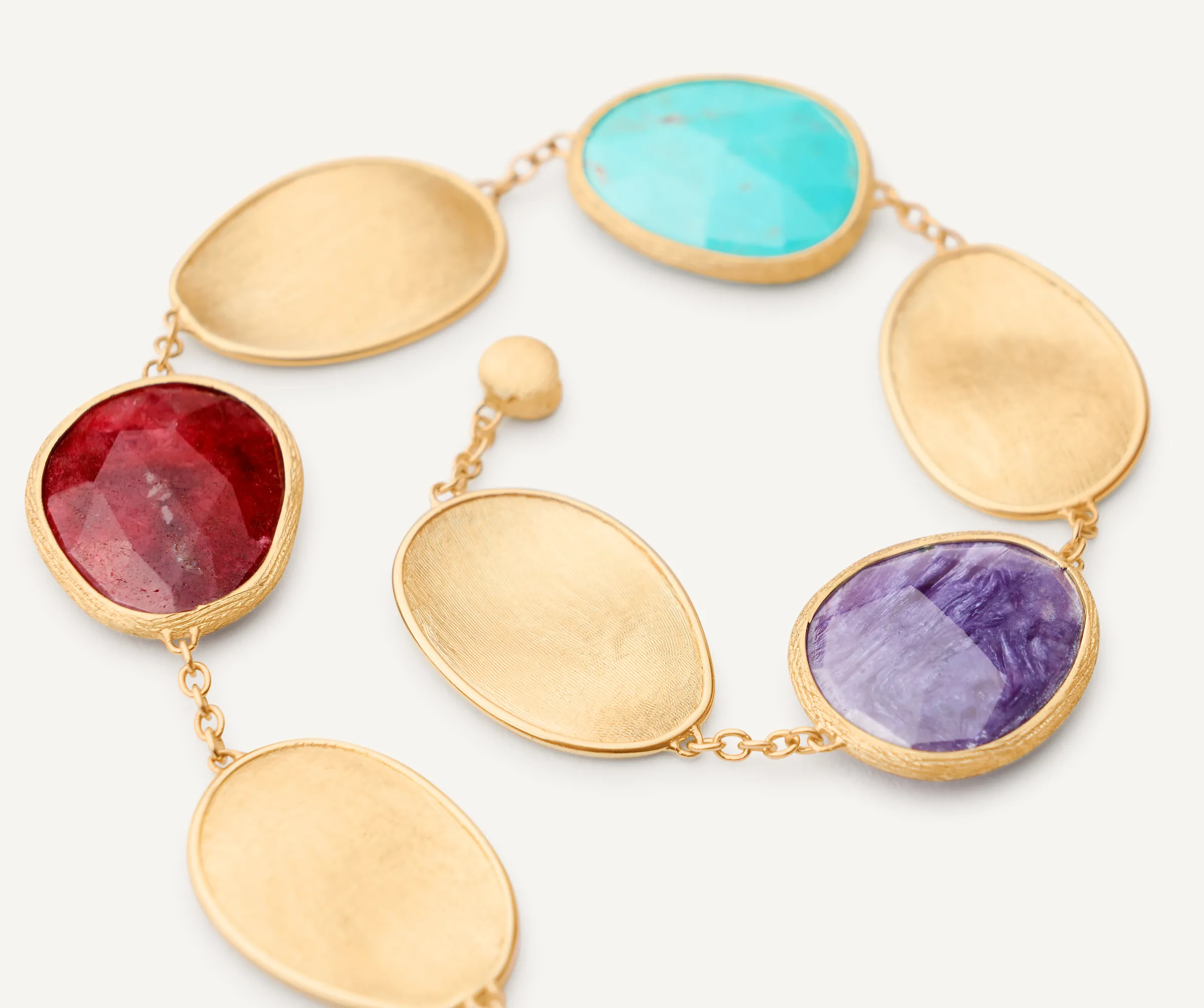 Bracelets-Marco Bicego 18K Yellow Gold Bracelet with Thulite, Turquoise and Charoite Yellowgold