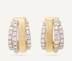 Earrings-Marco Bicego 18K Yellow Gold Coil and 3 Row Diamond Huggie Earrings Yellowgold