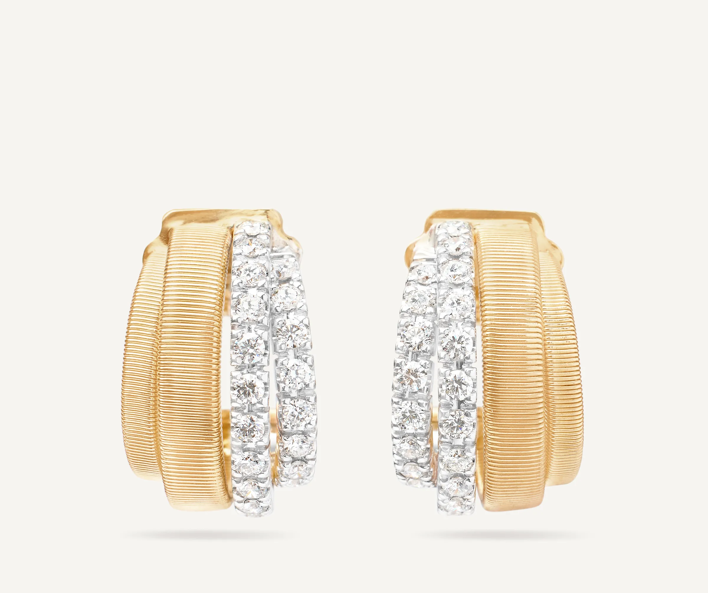 Earrings-Marco Bicego 18K Yellow Gold Coil and 2 Row Diamond Huggie Earrings Yellowgold