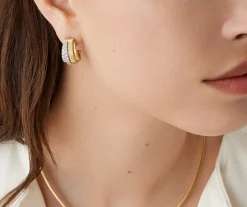 Earrings-Marco Bicego 18K Yellow Gold Coil and 2 Row Diamond Huggie Earrings Yellowgold