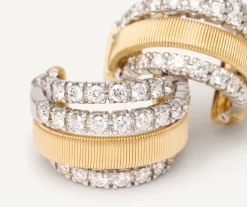 Earrings-Marco Bicego 18K Yellow Gold Coil and 3 Row Diamond Huggie Earrings Yellowgold