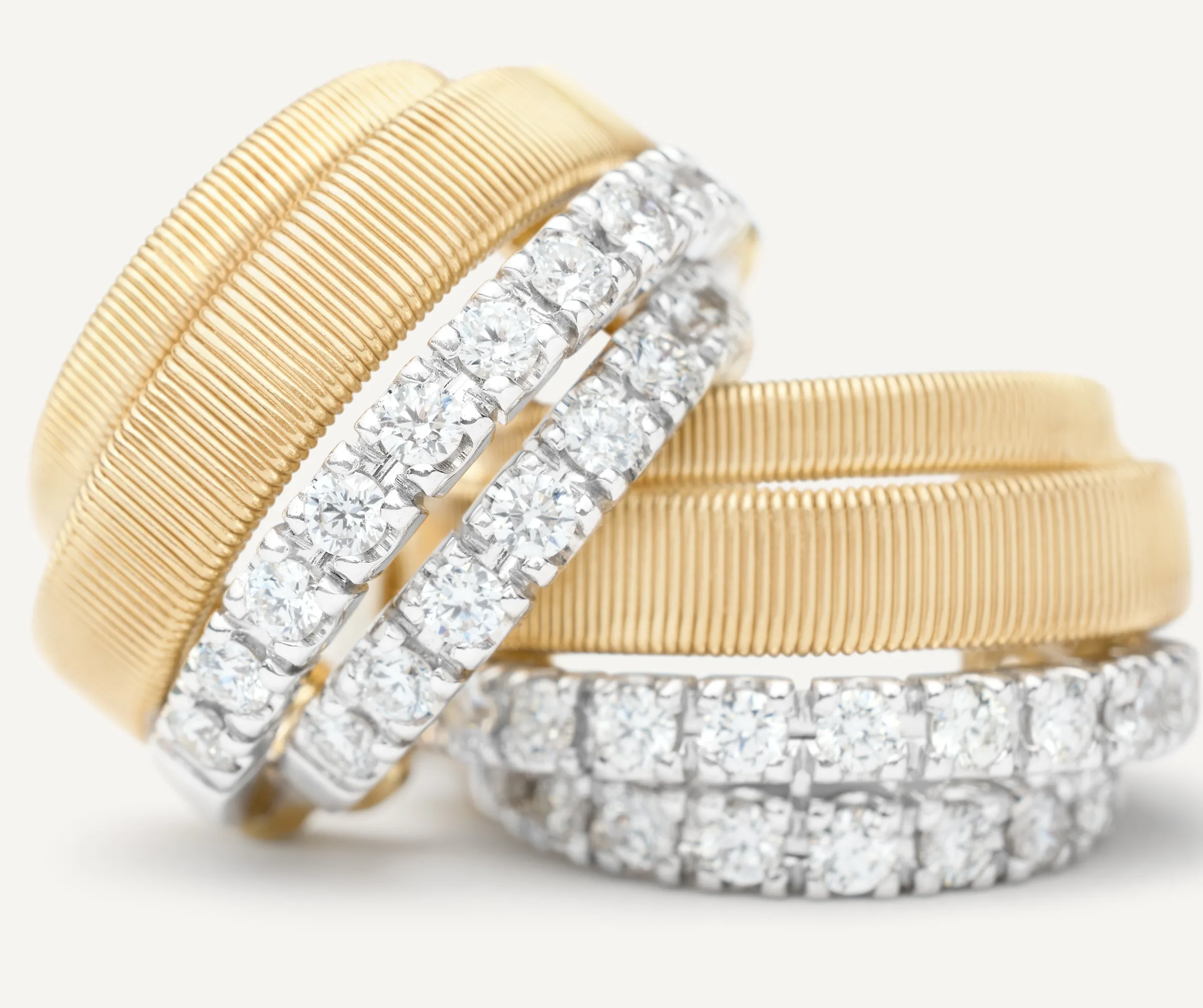Earrings-Marco Bicego 18K Yellow Gold Coil and 2 Row Diamond Huggie Earrings Yellowgold
