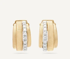 Earrings-Marco Bicego 18K Yellow Gold Coil and Diamond Huggie Earrings Yellowgold