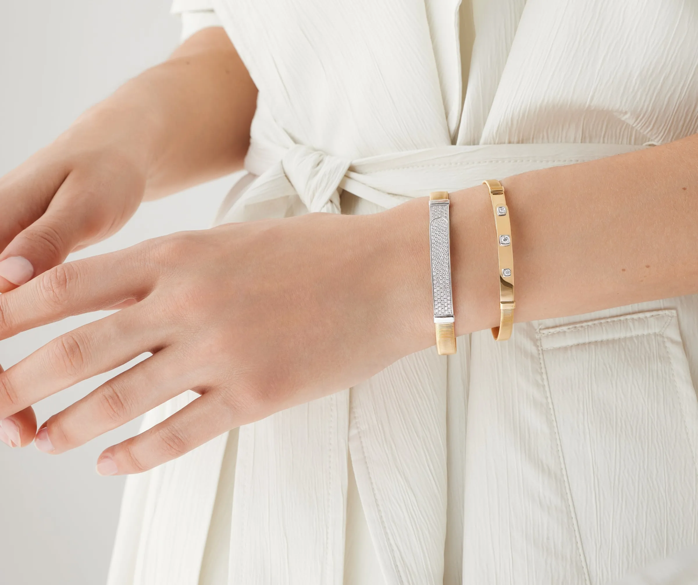 Bracelets-Marco Bicego 18K Yellow Gold Coil and Diamond Bangle Bracelet, Thin Yellowgold