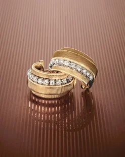 Earrings-Marco Bicego 18K Yellow Gold Coil and Diamond Huggie Earrings Yellowgold