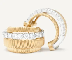 Earrings-Marco Bicego 18K Yellow Gold Coil and Diamond Huggie Earrings Yellowgold