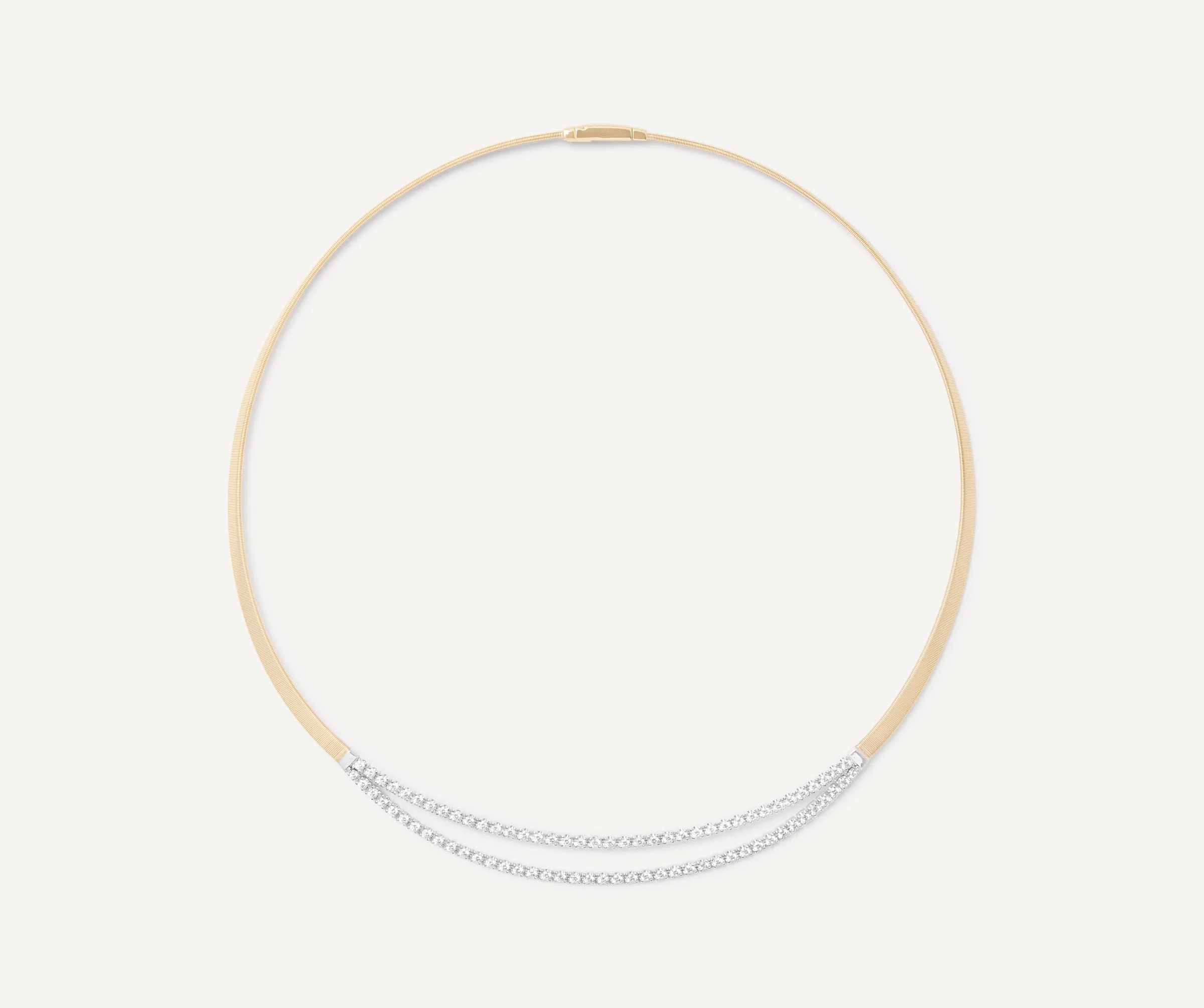 Necklaces-Marco Bicego 18K Yellow Gold Coil Collar With Double Row Diamond Bar Yellowgold