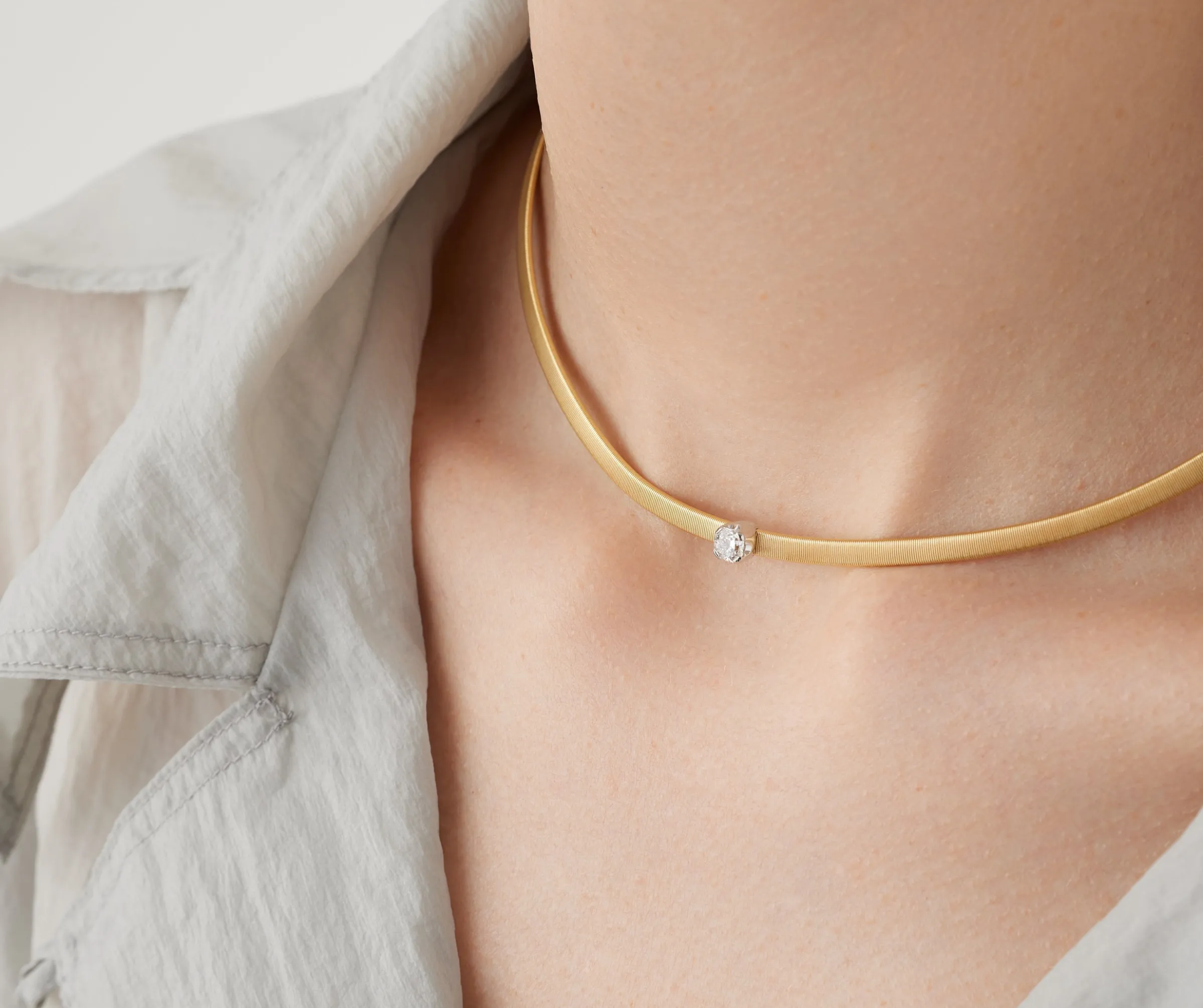 Necklaces-Marco Bicego 18K Yellow Gold Coil Collar With Cushion-Cut Diamond Yellowgold