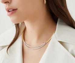 Necklaces-Marco Bicego 18K Yellow Gold Coil Collar With Double Row Diamond Bar Yellowgold